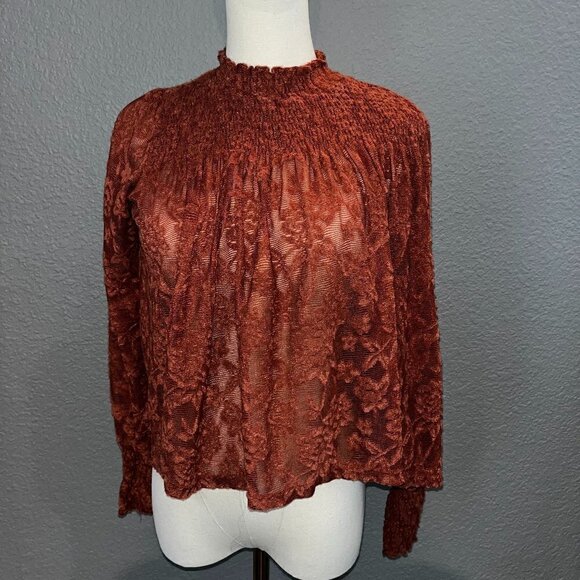 Anthropologie Anthro DELETTA AMMANA Stretch Lace Baby Doll Long Sleeve Top XXSP - Picture 1 of 12
